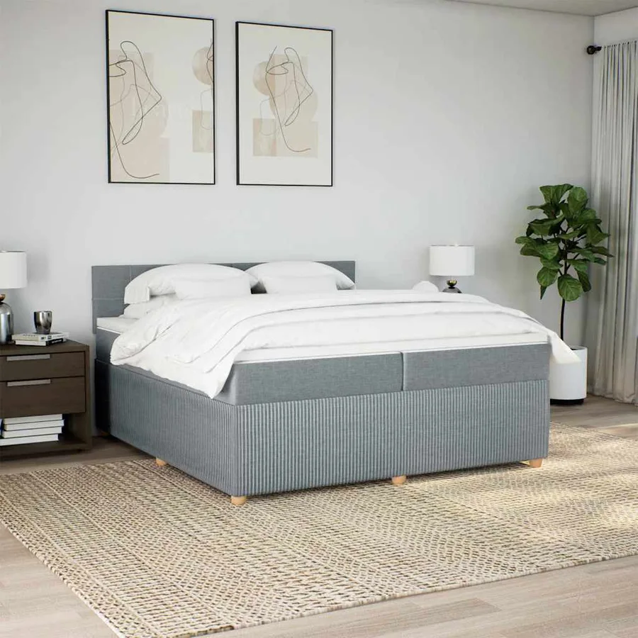 Sommier à lattes de lit avec matelas Gris clair 200x200cm Tissu - 3