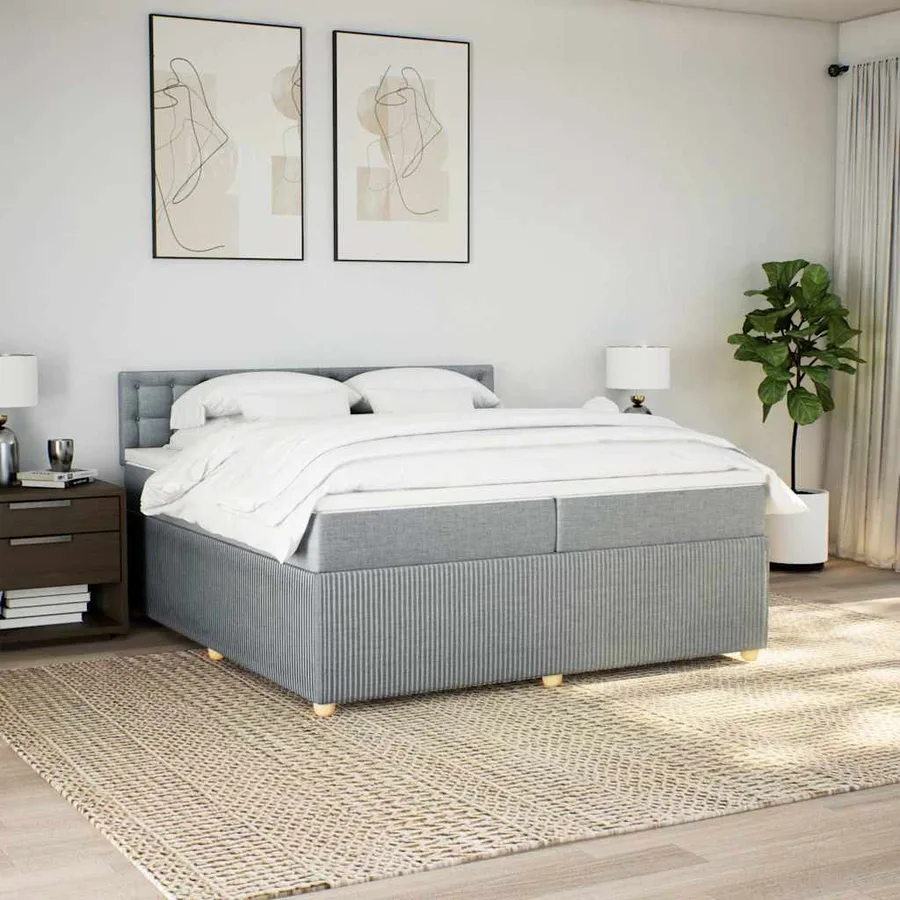 Sommier à lattes de lit avec matelas Gris clair 200x200cm Tissu - 3