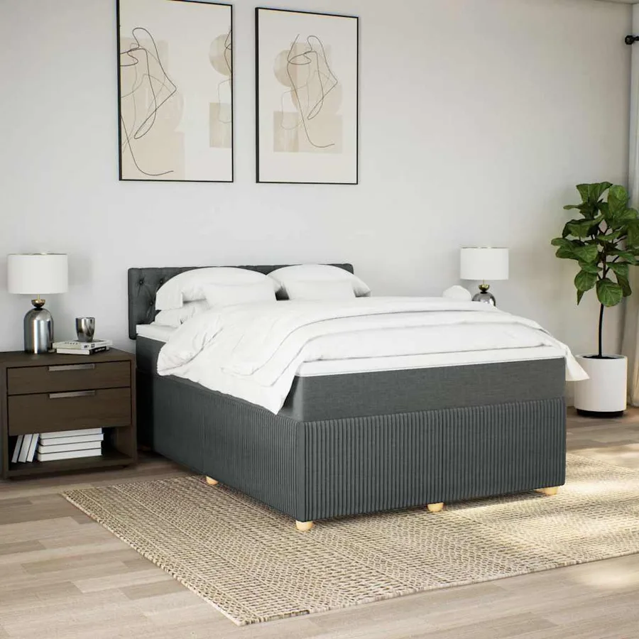 Sommier à lattes de lit avec matelas Gris foncé 140x200cm Tissu - 3