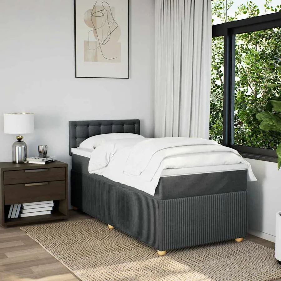 Sommier à lattes de lit avec matelas Gris foncé 80x200 cm Tissu - 4