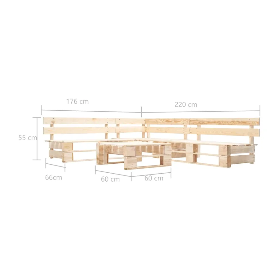 Salon de jardin palette 4 pcs naturel bois - 3