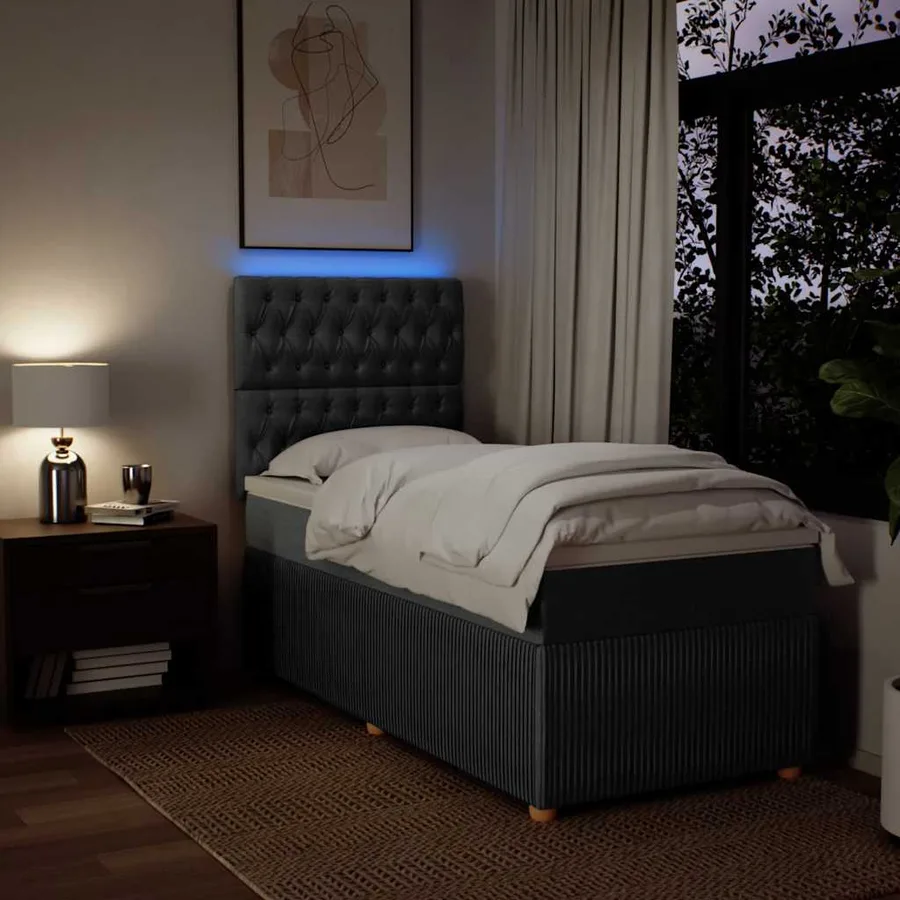 Sommier à lattes de lit avec matelas Gris foncé 90x200 cm Tissu - 4