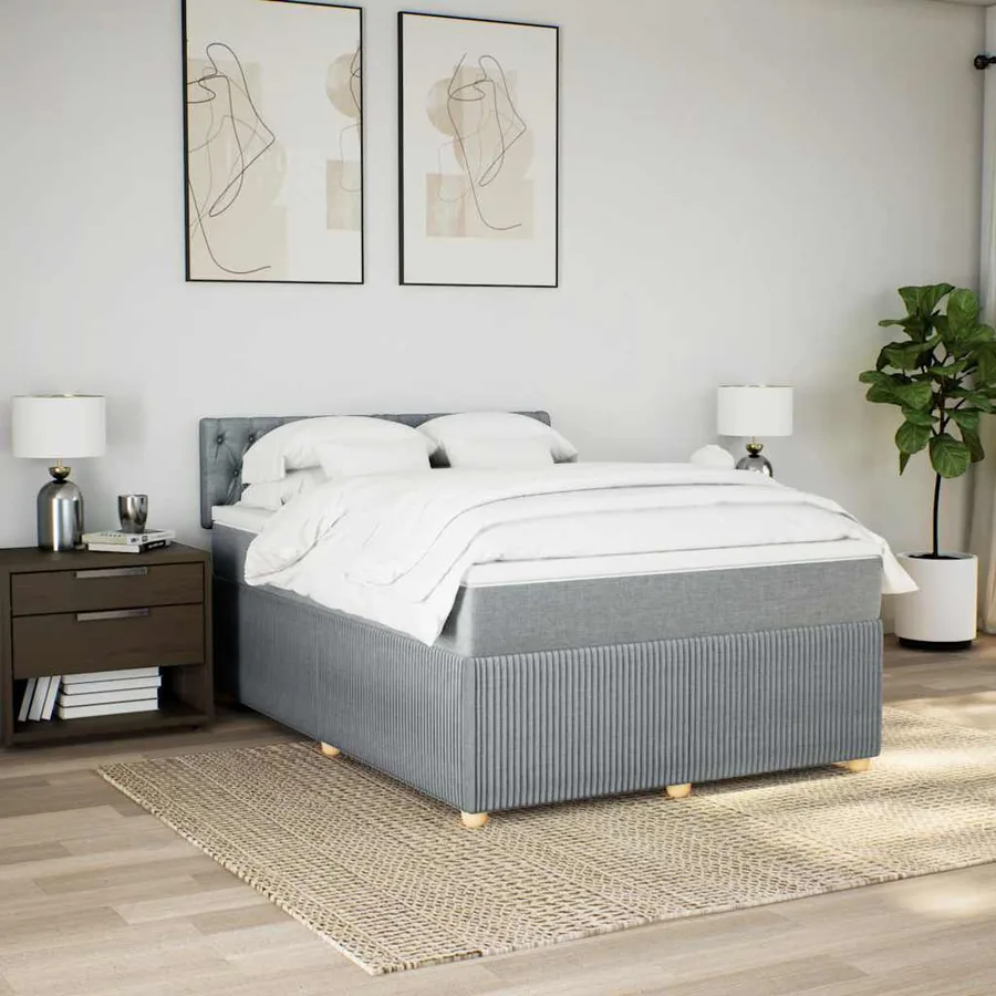 Sommier à lattes de lit avec matelas Gris clair 140x190cm Tissu - 3