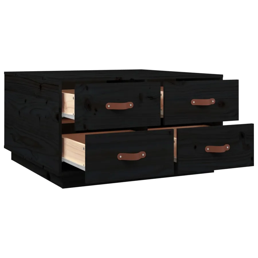 Table basse Noir 80x80x45 cm Bois massif de pin - 7