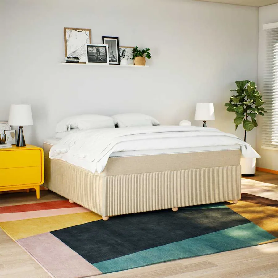 Sommier à lattes de lit avec matelas Crème 180x200 cm Tissu - 3