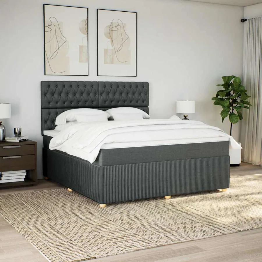Sommier à lattes de lit avec matelas Gris foncé 180x200cm Tissu - 3