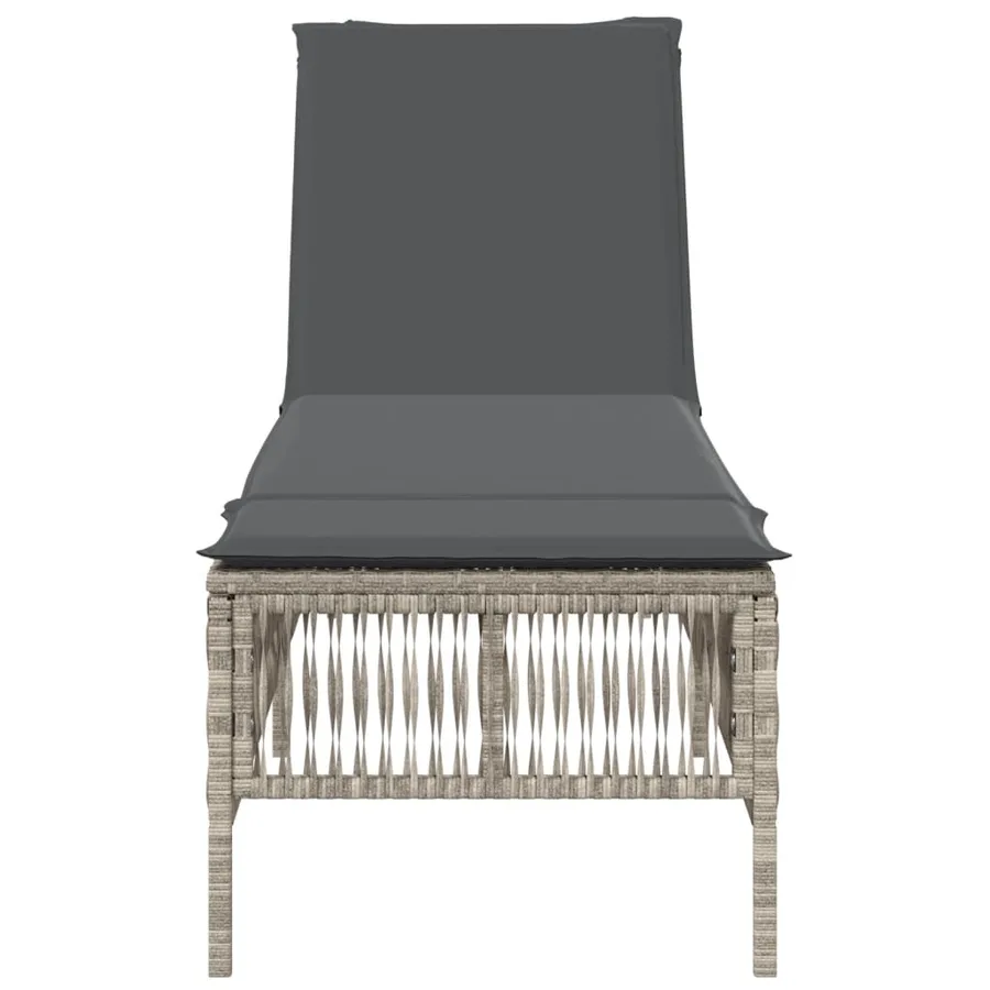 Chaise longue avec coussin gris clair résine tressée - 4