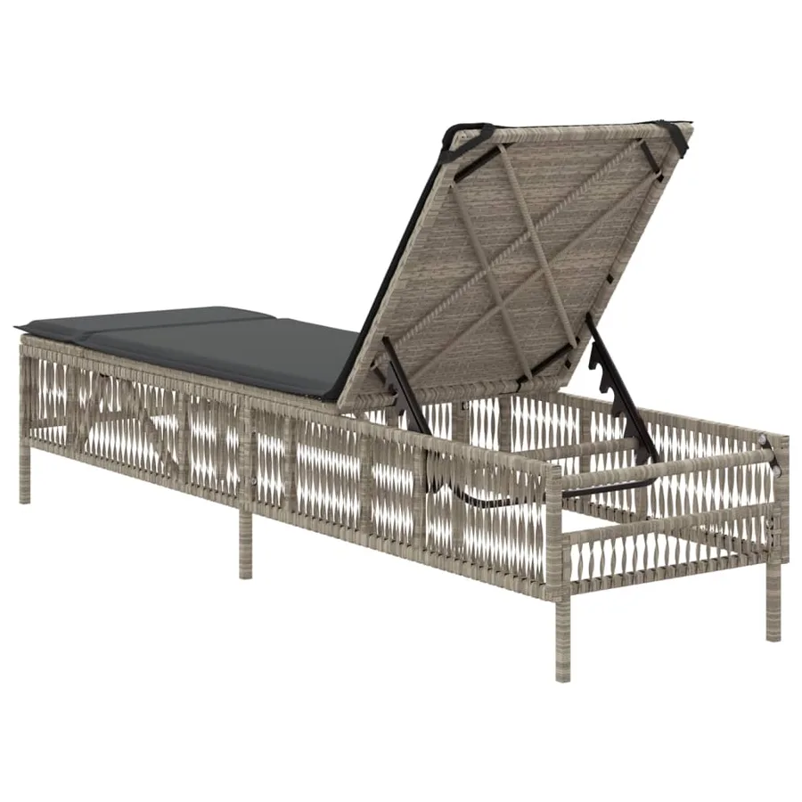 Chaise longue avec coussin gris clair résine tressée - 6