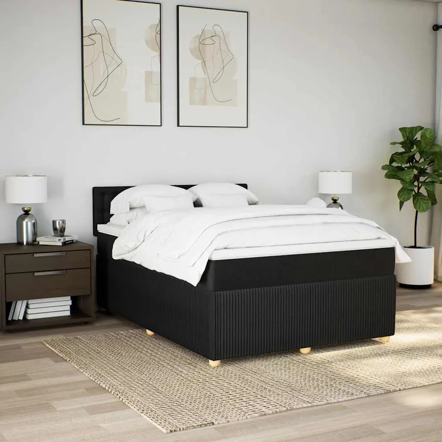 Sommier à lattes de lit avec matelas Noir 160x200 cm Tissu - 4