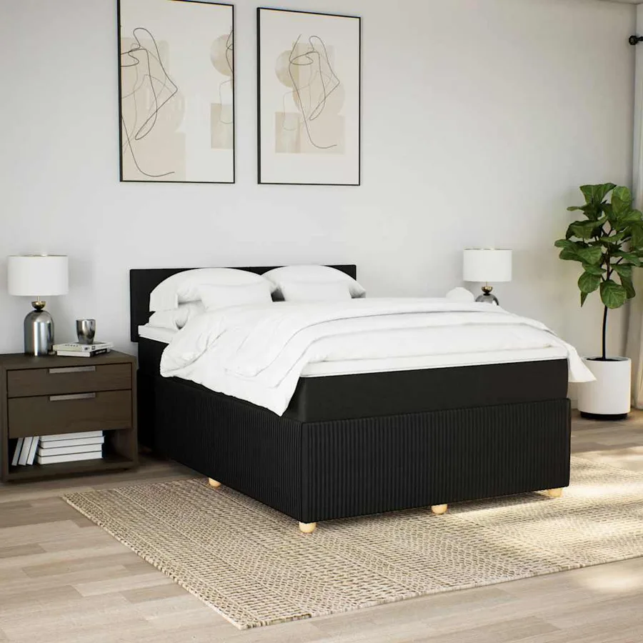 Sommier à lattes de lit avec matelas Noir 160x200 cm Tissu - 4