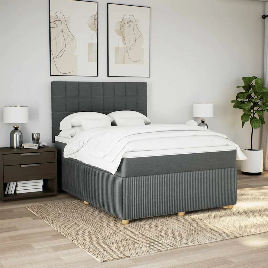 Sommier à lattes de lit avec matelas Gris foncé 160x200cm Tissu - 3