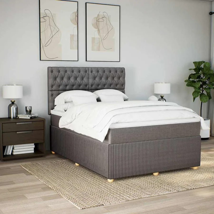 Sommier à lattes de lit avec matelas Taupe 140x200 cm Tissu - 3