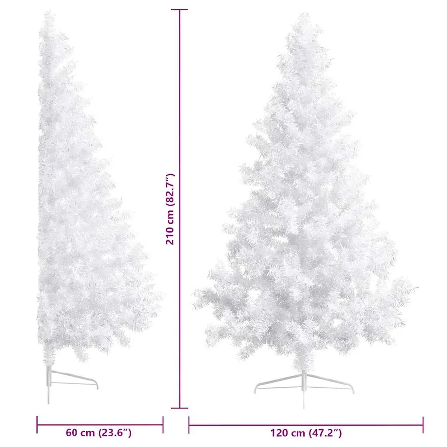 Demi-arbre de Noël artificiel pré-éclairé et boules blanc 210cm - 16