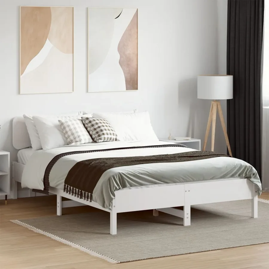 Cadre de lit sans matelas blanc 140x190 cm bois de pin massif - 3