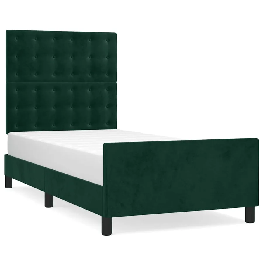Cadre de lit sans matelas vert foncé 100x200 cm velours - 2