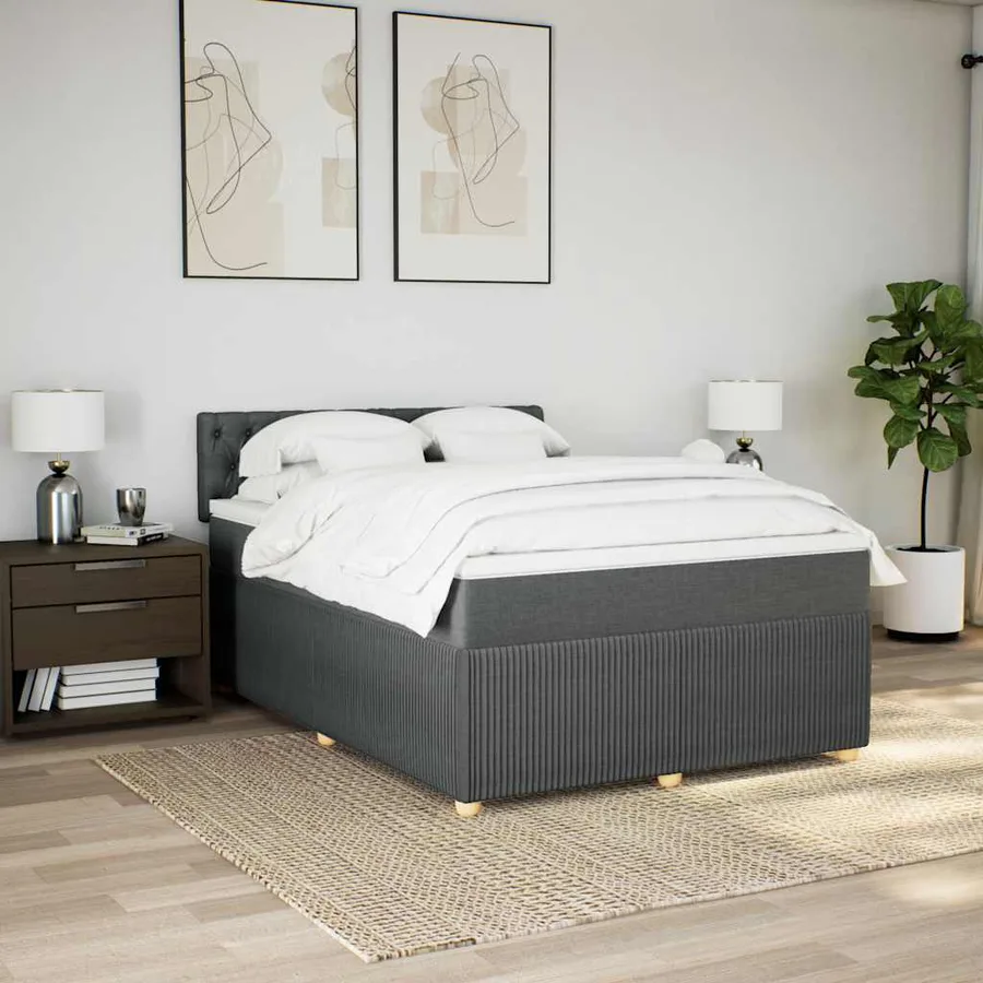 Sommier à lattes de lit avec matelas Gris foncé 140x190cm Tissu - 4