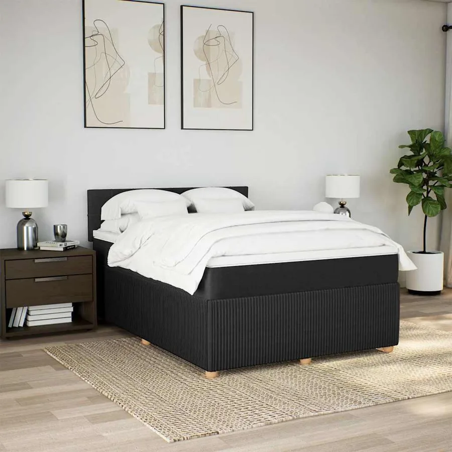 Sommier à lattes de lit avec matelas Noir 140x190 cm Tissu - 3