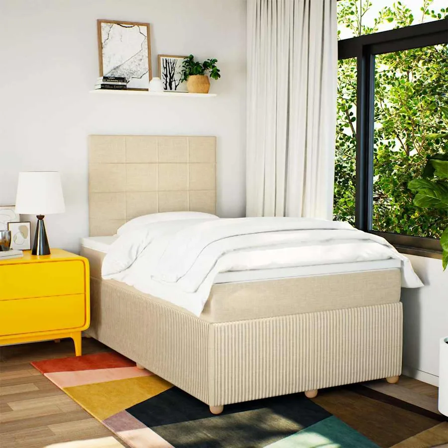 Sommier à lattes de lit avec matelas Crème 120x200 cm Tissu - 5