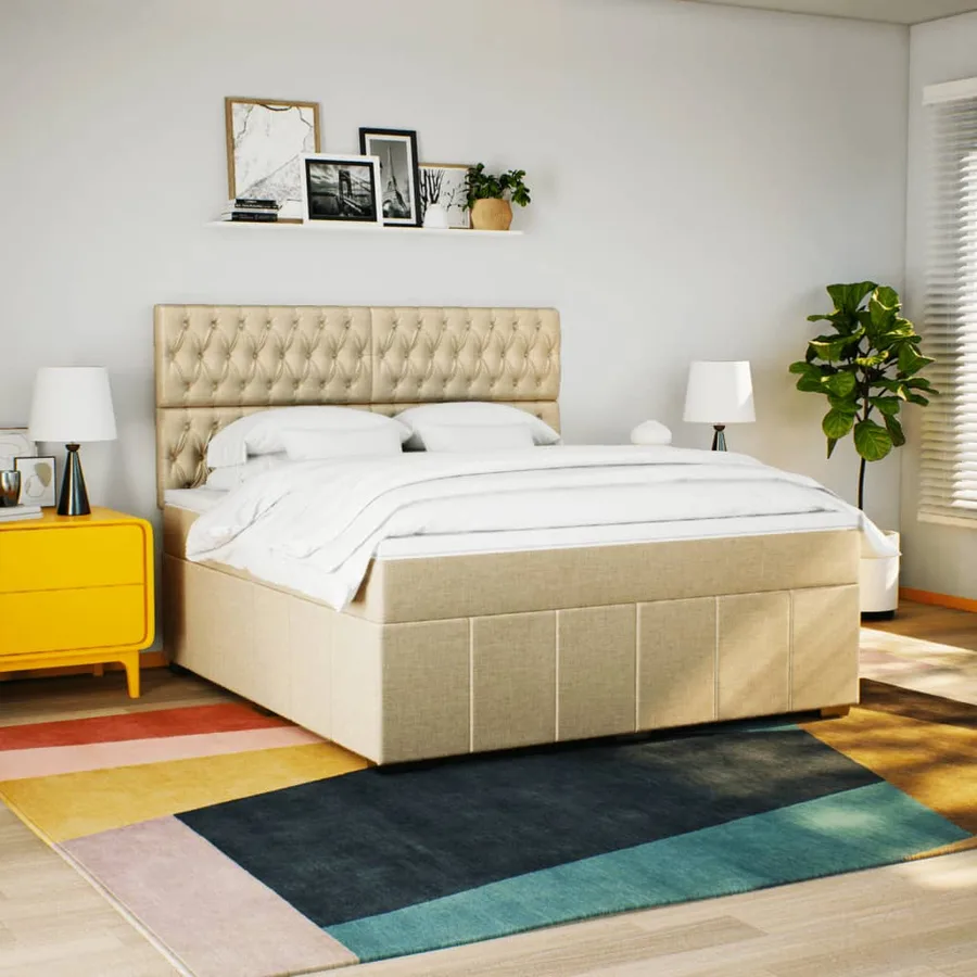 Sommier à lattes de lit avec matelas Crème 180x200 cm Tissu - 5
