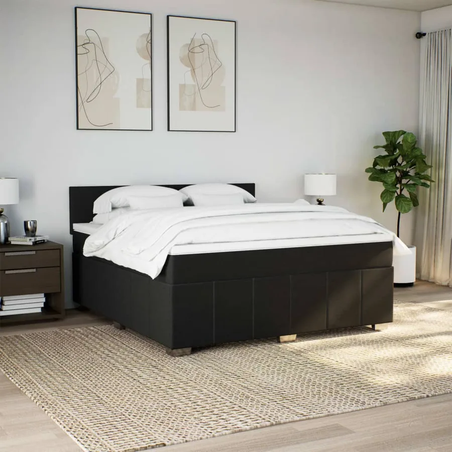 Sommier à lattes de lit avec matelas Noir 180x200 cm Tissu - 4