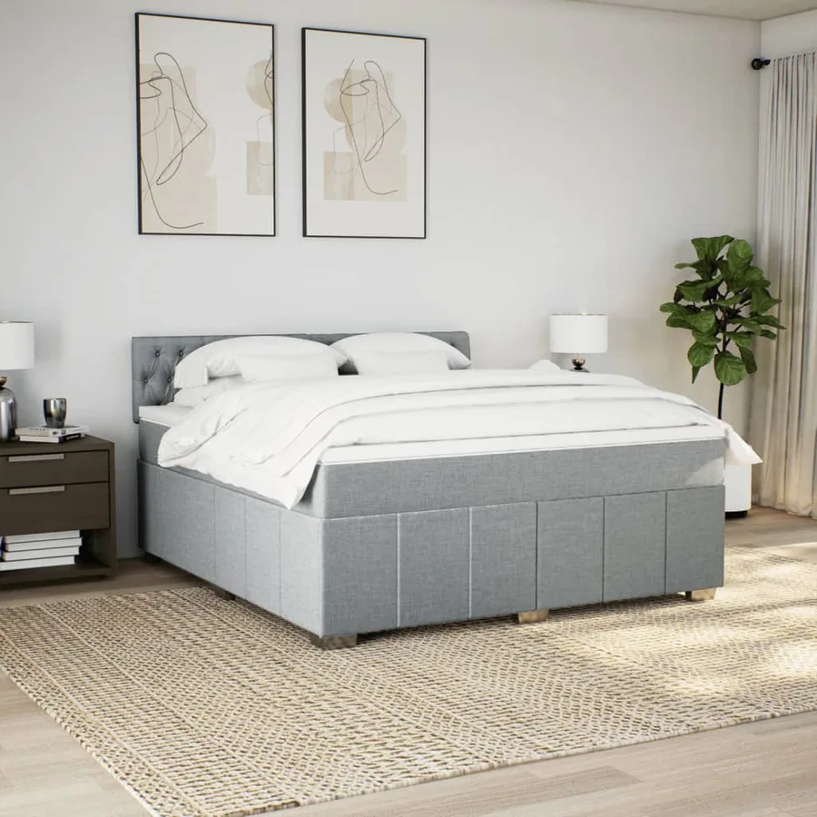 Sommier à lattes de lit avec matelas Gris clair 180x200cm Tissu - 4