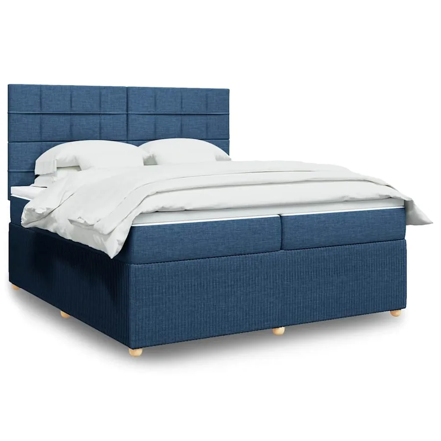 Sommier à lattes de lit avec matelas Bleu 200x200 cm Tissu