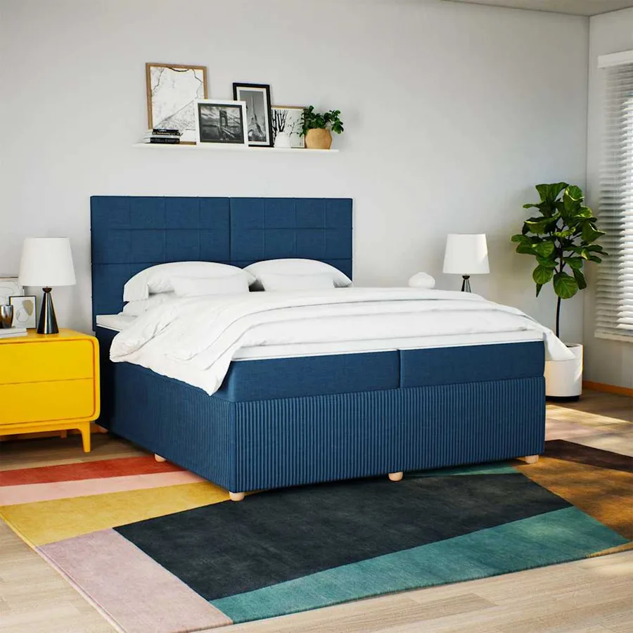 Sommier à lattes de lit avec matelas Bleu 200x200 cm Tissu - 3