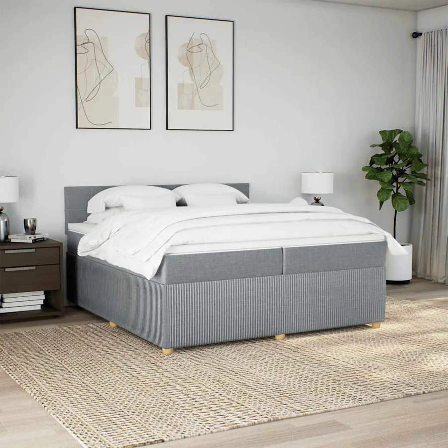 Sommier à lattes de lit avec matelas Gris clair 200x200cm Tissu - 4