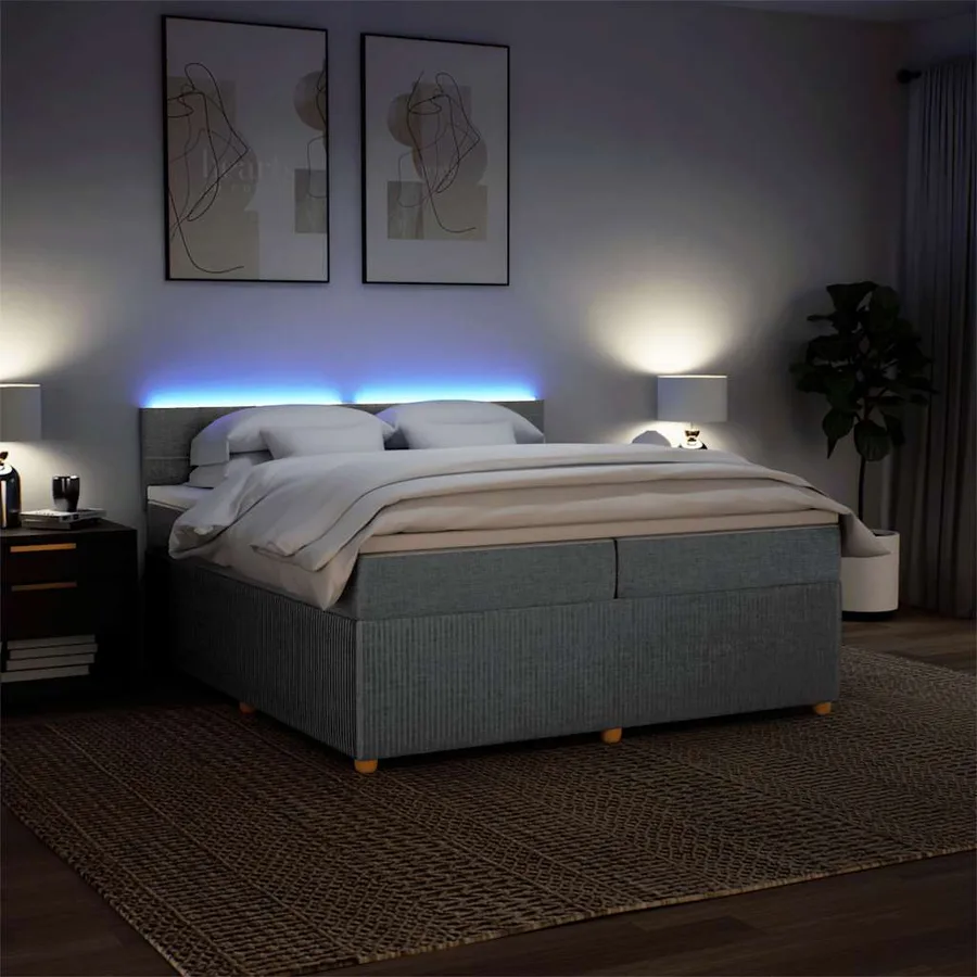 Sommier à lattes de lit avec matelas Gris clair 200x200cm Tissu - 5