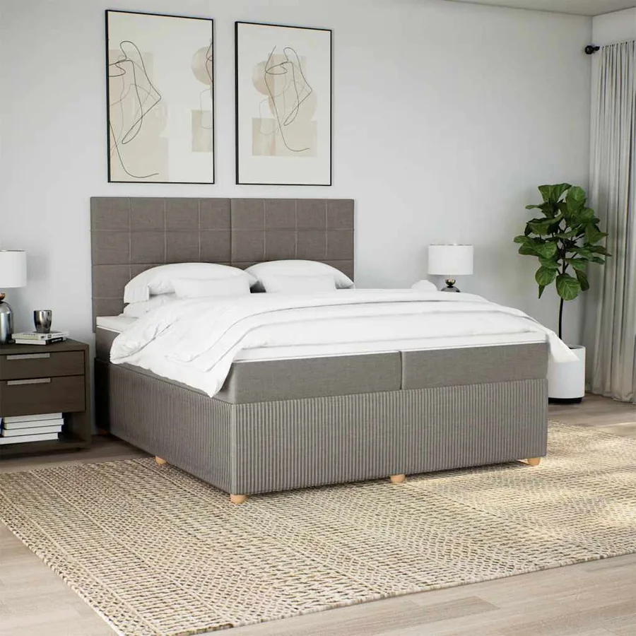 Sommier à lattes de lit avec matelas Taupe 200x200 cm Tissu - 5