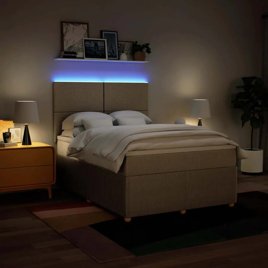 Sommier à lattes de lit avec matelas Crème 140x190 cm Tissu - 4