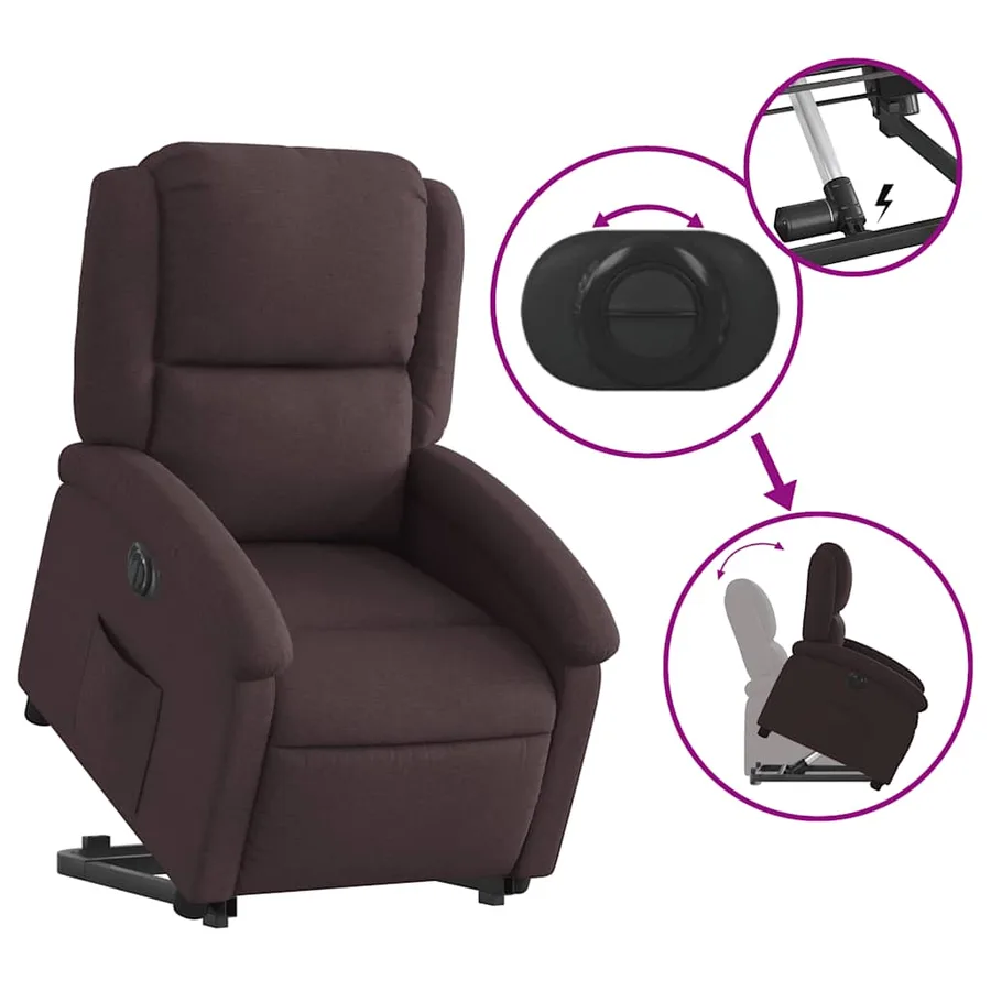 Fauteuil inclinable électrique marron foncé tissu - 11