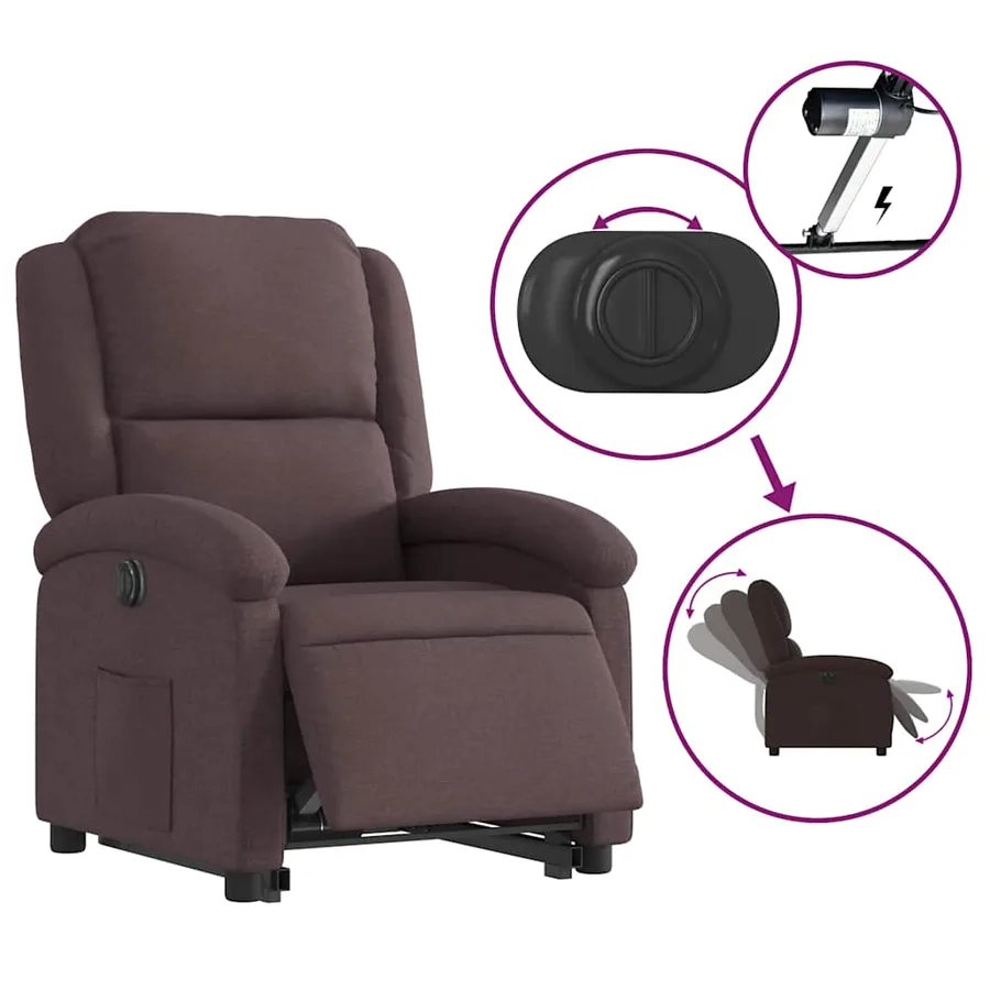 Fauteuil inclinable électrique marron foncé tissu - 6