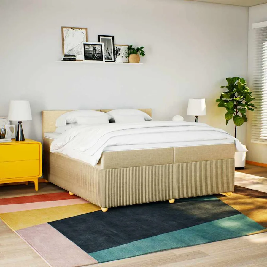 Sommier à lattes de lit avec matelas Crème 200x200 cm Tissu - 4