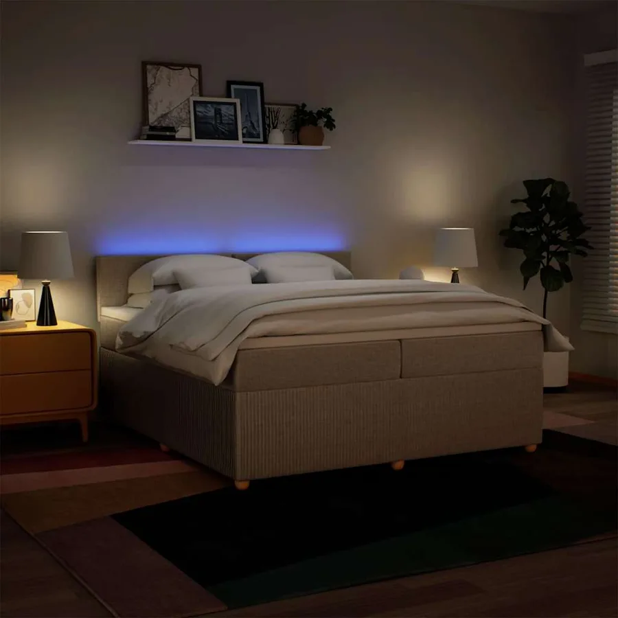 Sommier à lattes de lit avec matelas Crème 200x200 cm Tissu - 5