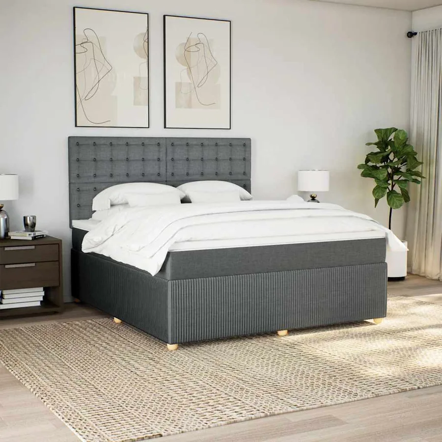 Sommier à lattes de lit avec matelas Gris foncé 180x200cm Tissu - 5