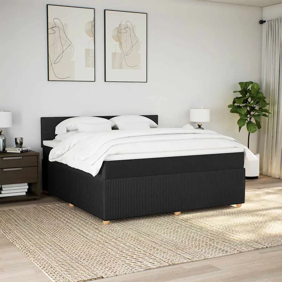 Sommier à lattes de lit avec matelas Noir 180x200 cm Tissu - 4