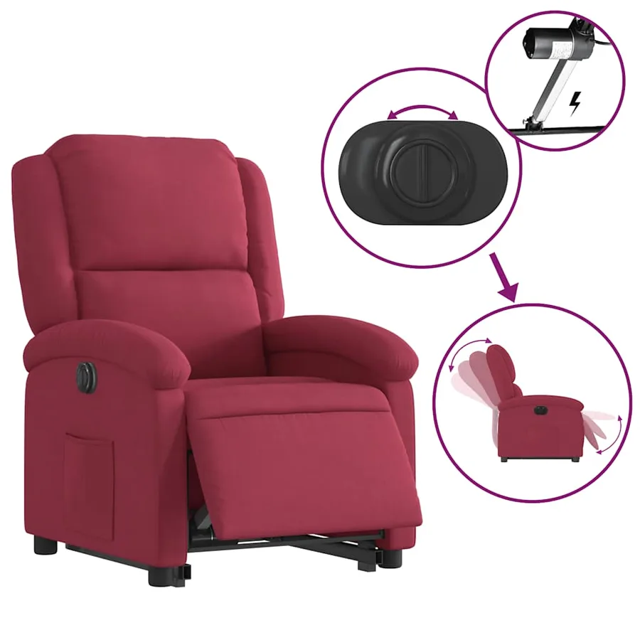 Fauteuil inclinable électrique rouge bordeaux velours - 6