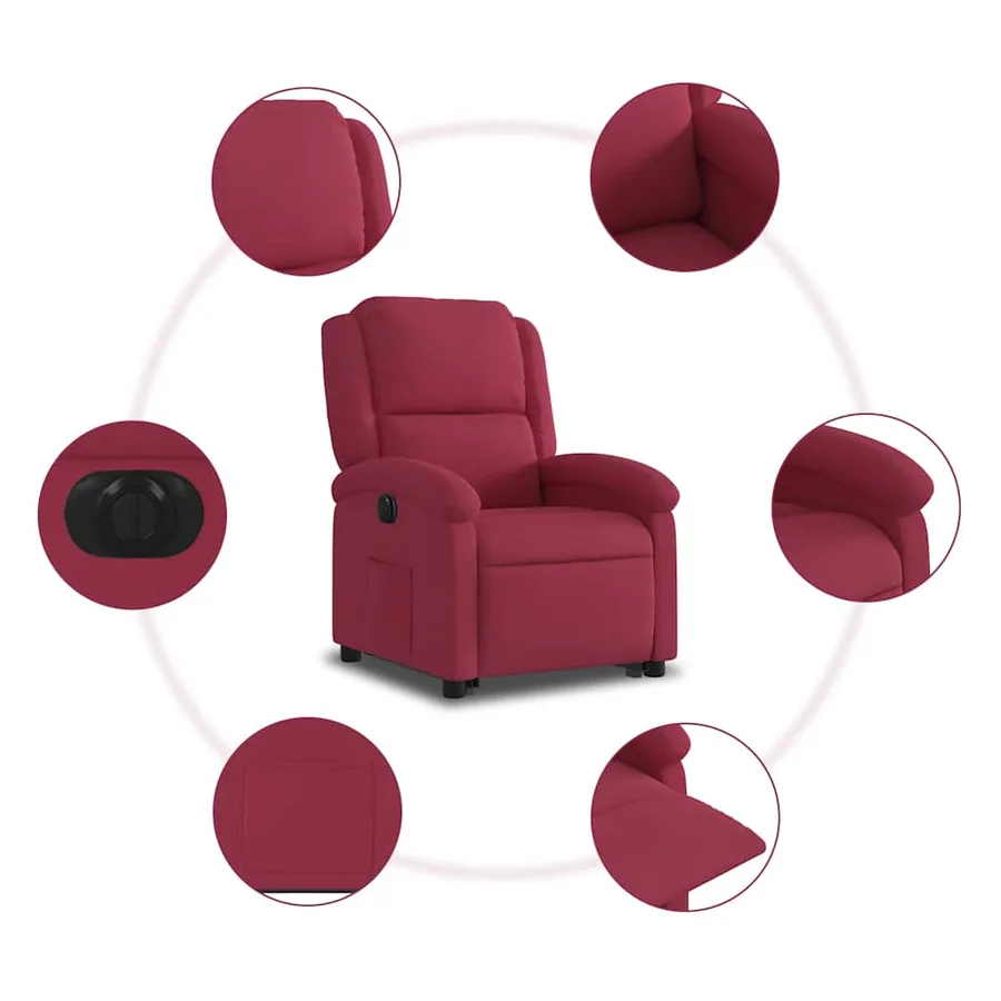 Fauteuil inclinable électrique rouge bordeaux velours - 8