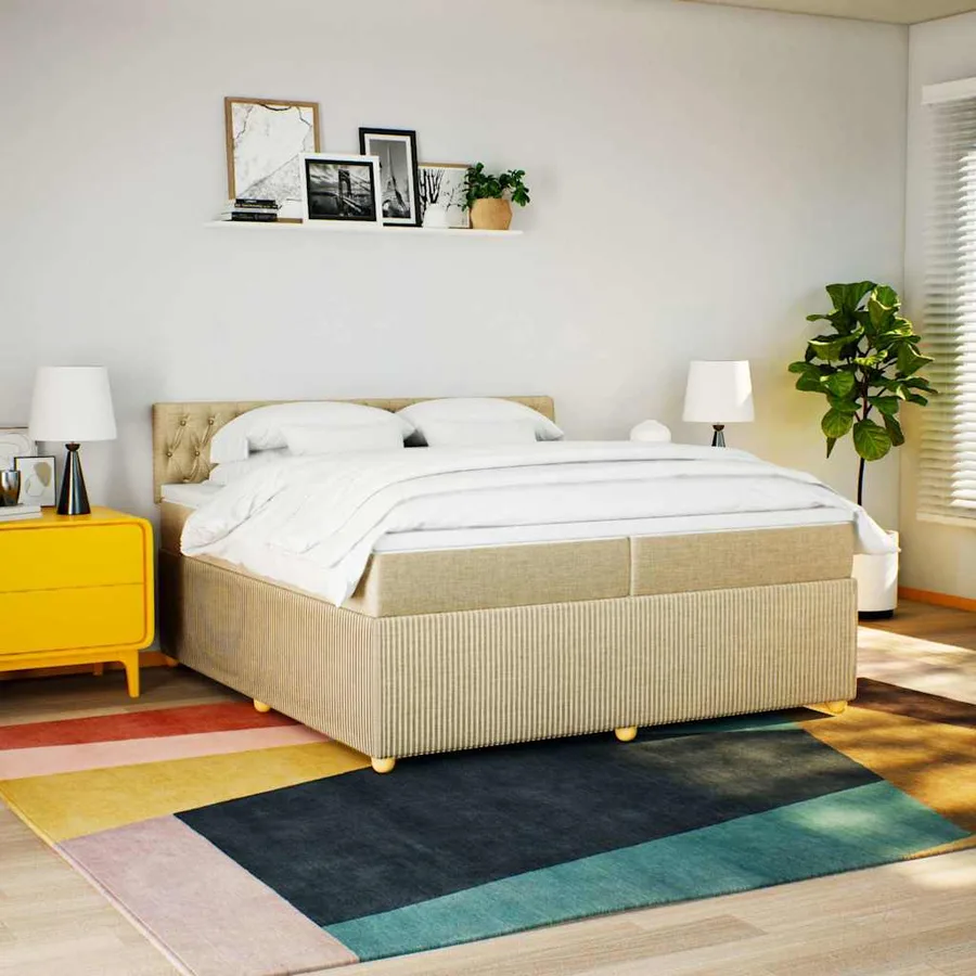 Sommier à lattes de lit avec matelas Crème 200x200 cm Tissu - 3