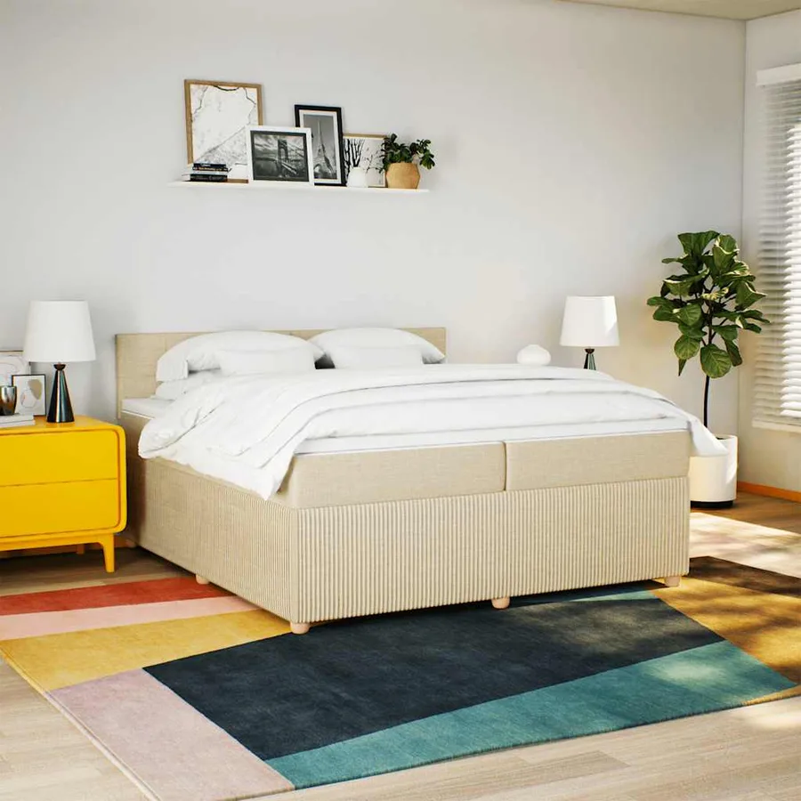 Sommier à lattes de lit avec matelas Crème 200x200 cm Tissu - 4