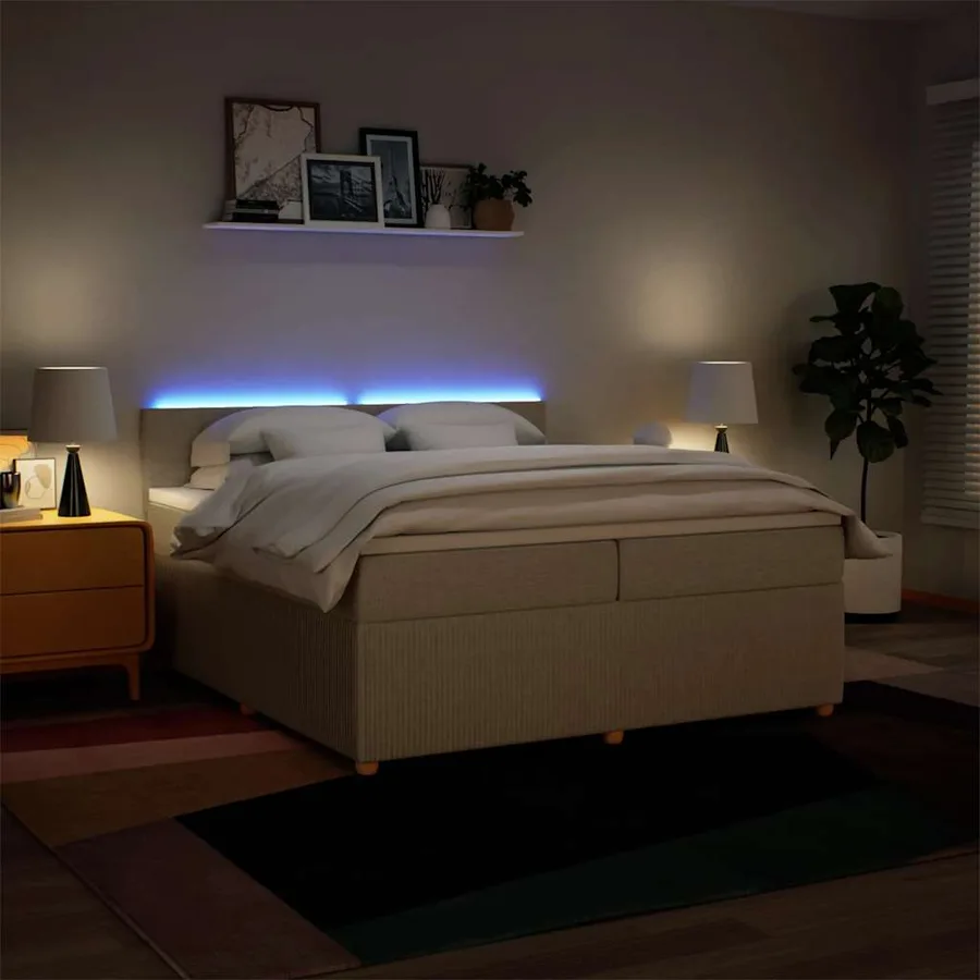 Sommier à lattes de lit avec matelas Crème 200x200 cm Tissu - 5