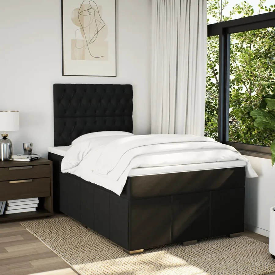 Sommier à lattes de lit avec matelas Noir 120x200 cm Tissu - 3