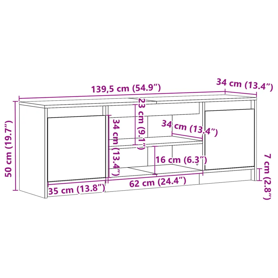 Meuble TV avec LED chêne fumé 139,5x34x50 cm bois d'ingénierie - 14