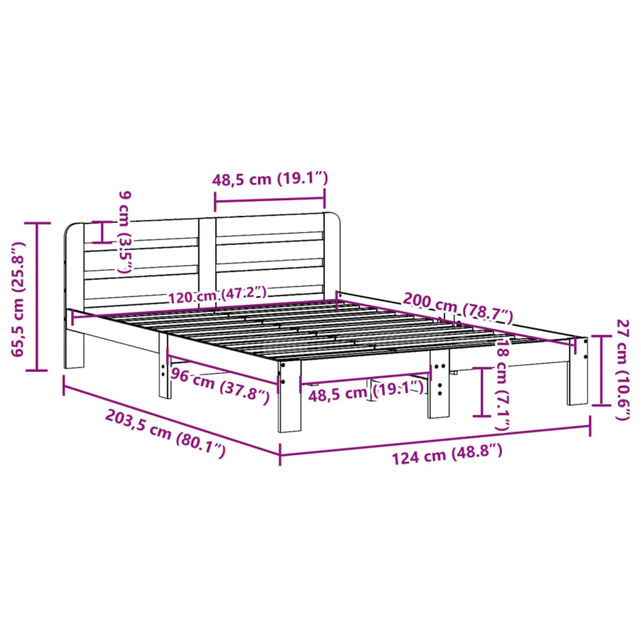 Cadre de lit sans matelas cire marron 120x200cm bois pin massif - 9