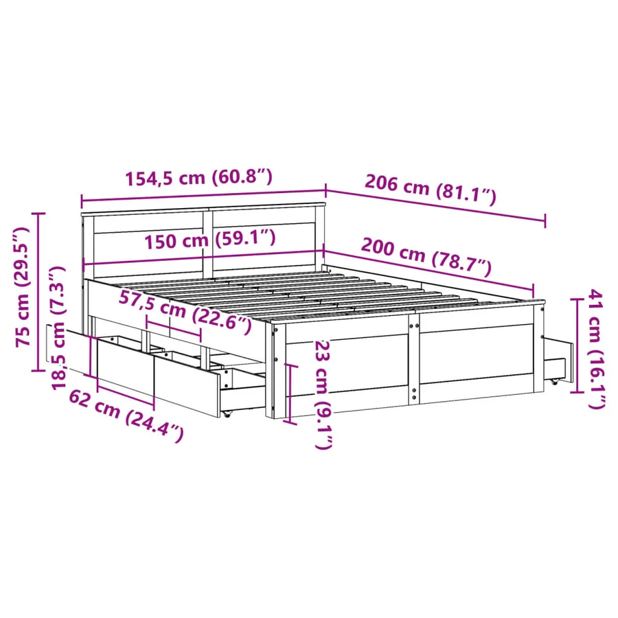 Cadre de lit sans matelas avec tête de lit blanc 150x200 cm pin - 13
