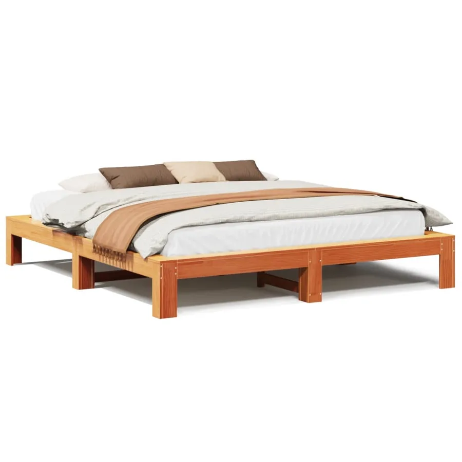Cadre de lit sans matelas cire marron 200x200cm bois pin massif - 2