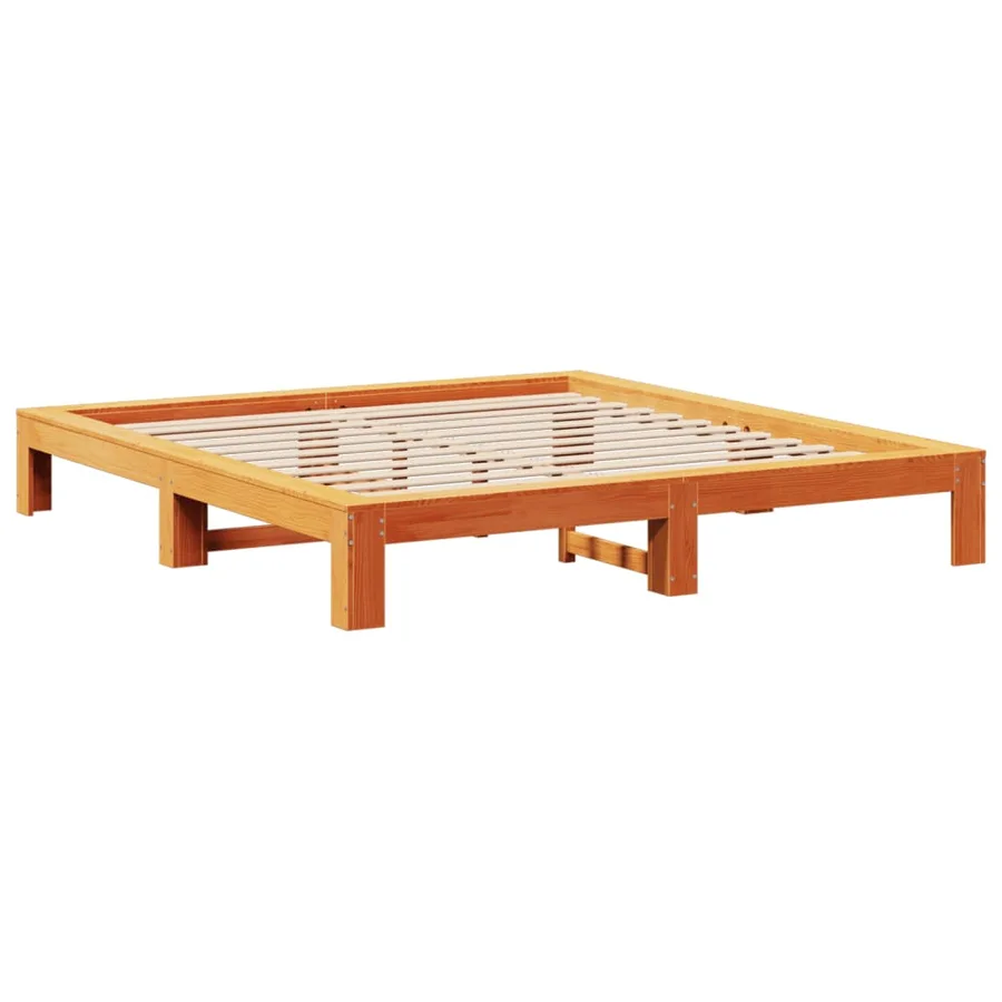 Cadre de lit sans matelas cire marron 200x200cm bois pin massif - 3