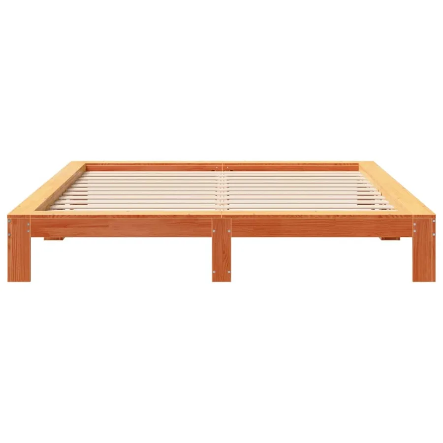 Cadre de lit sans matelas cire marron 200x200cm bois pin massif - 4