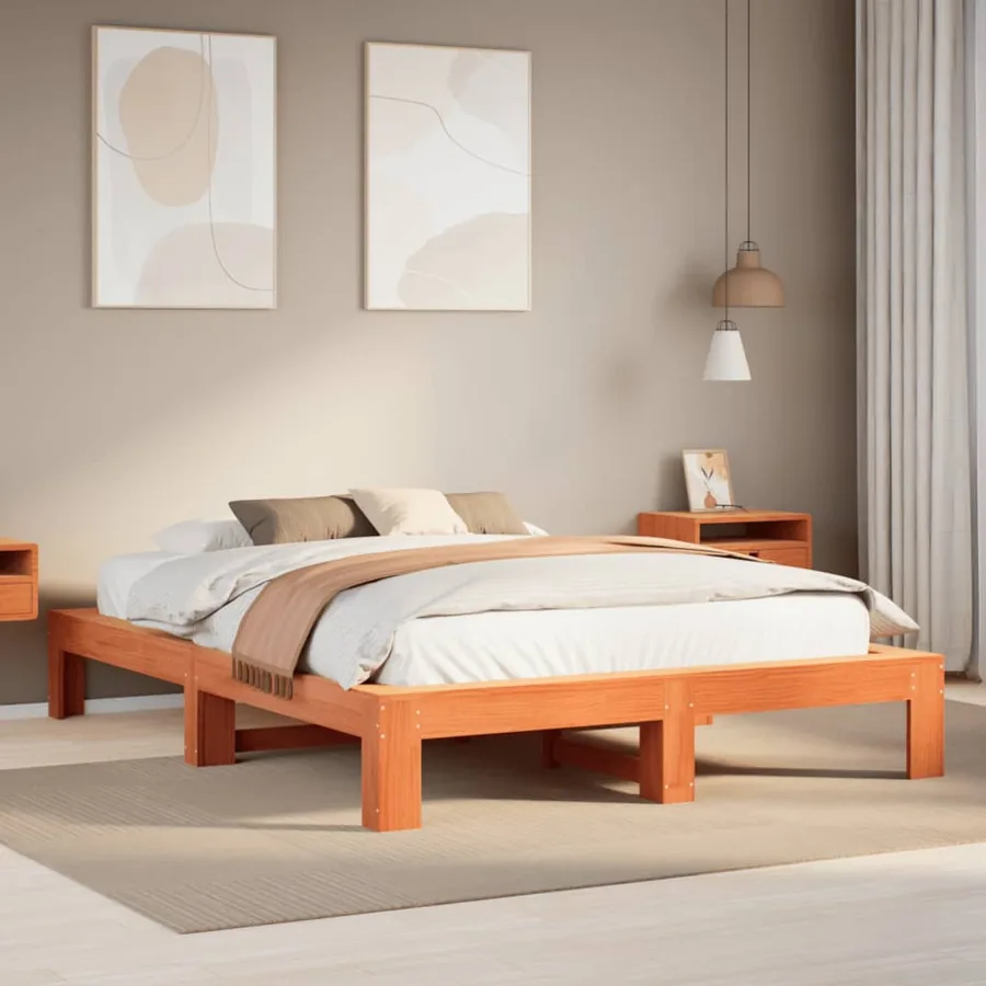 Cadre de lit sans matelas cire marron 140x200cm bois pin massif